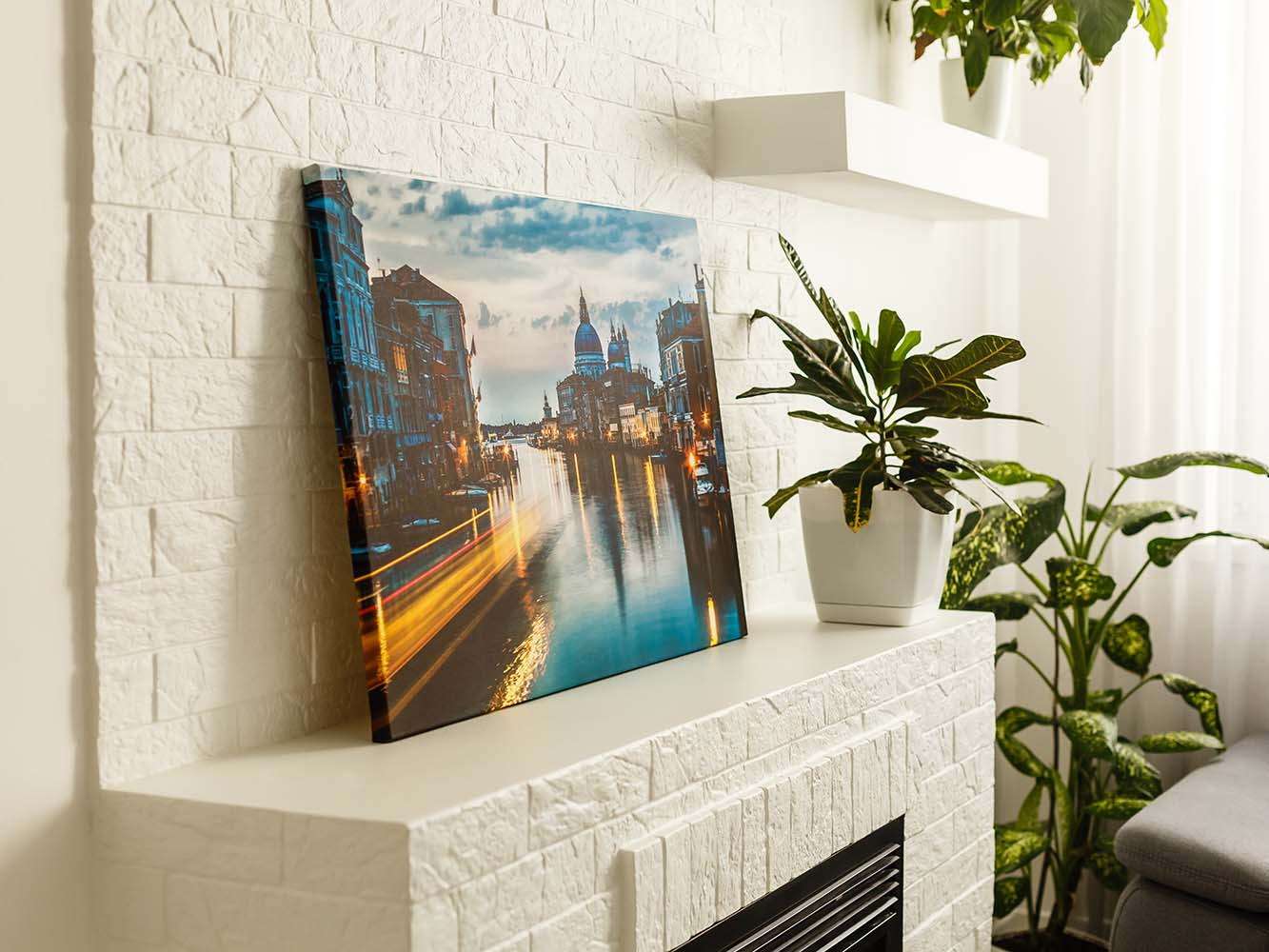 canvas wrap above fireplace